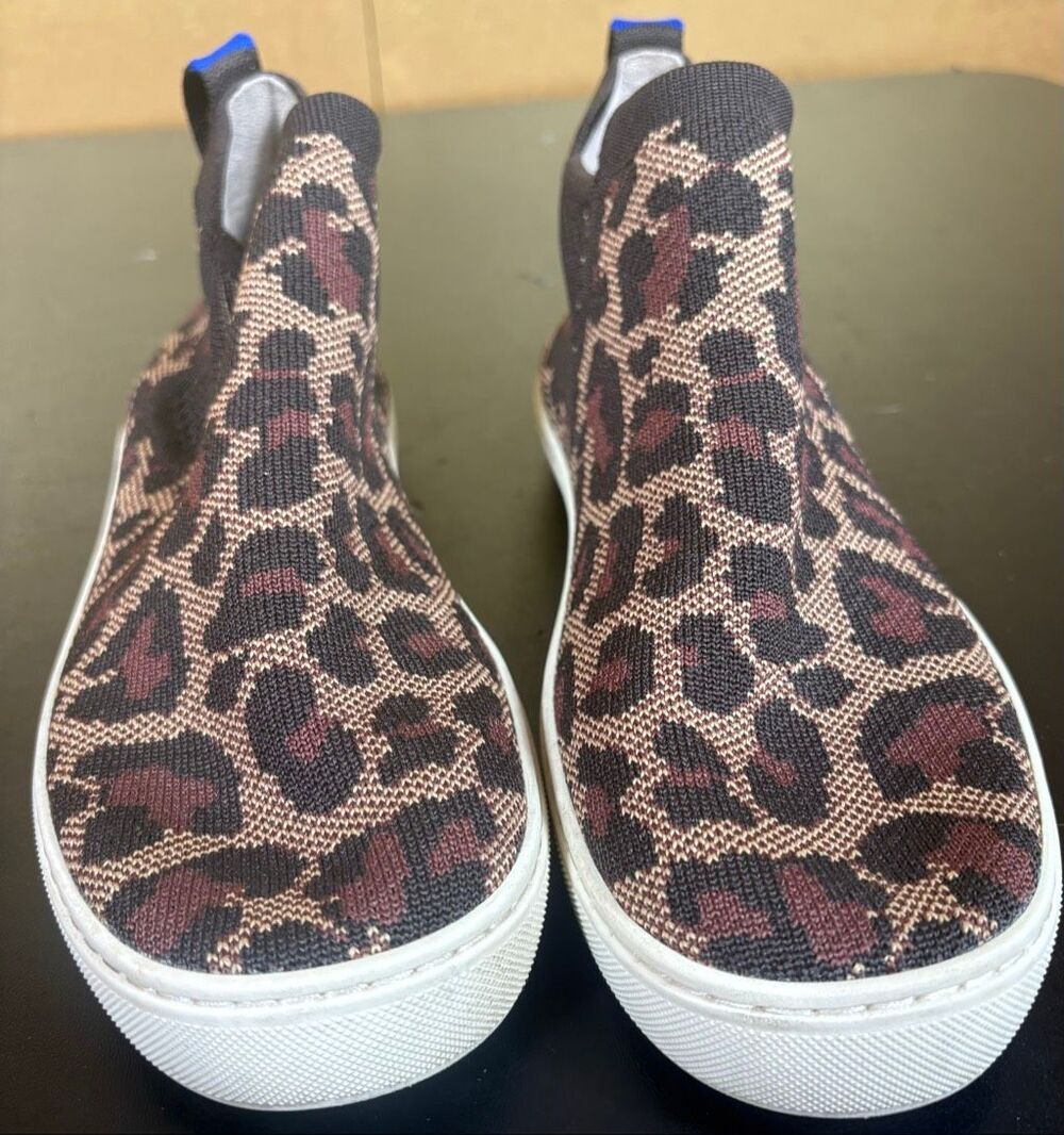 Rothy’s Chelsea Wildcat Cheetah Animal Print High Top Sneakers size 9.5